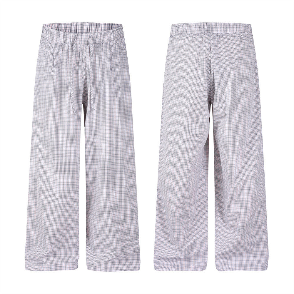 Plaid Wide-Leg Trousers – Men's Relaxed Fit Elastic Waist Pants