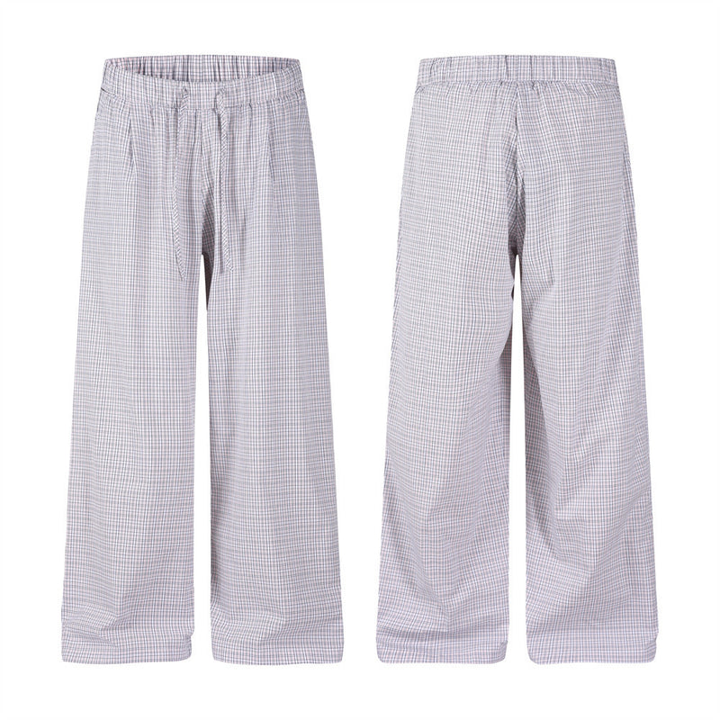 Plaid Wide-Leg Trousers – Men's Relaxed Fit Elastic Waist Pants
