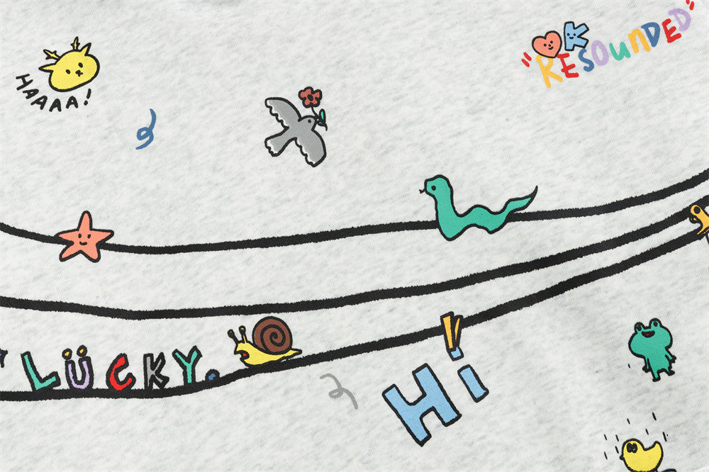 Sweat à capuche oversize à enfiler, motif cartoon – Imprimé doodle fantaisiste