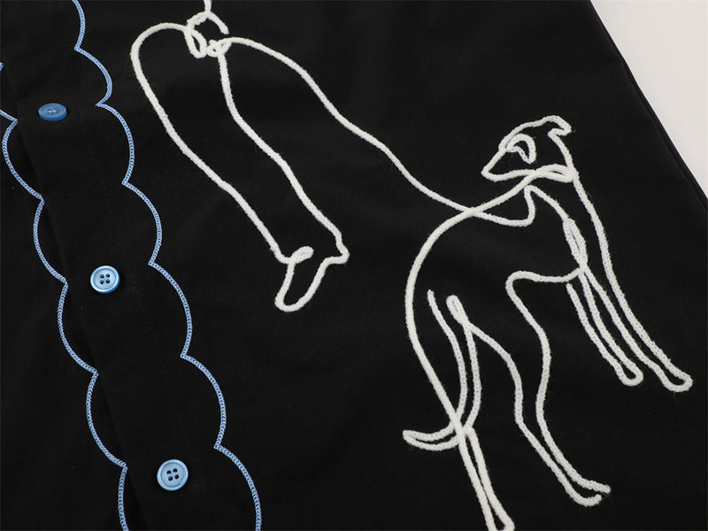 Abstract Greyhound Embroidered Short Sleeve Shirt – Oversized Casual Streetwear