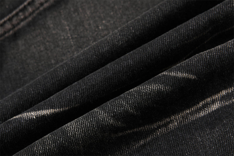 Men's Bell Bottom Jeans – Black Acid Wash Flare Leg with Lace-Up Hem & Button