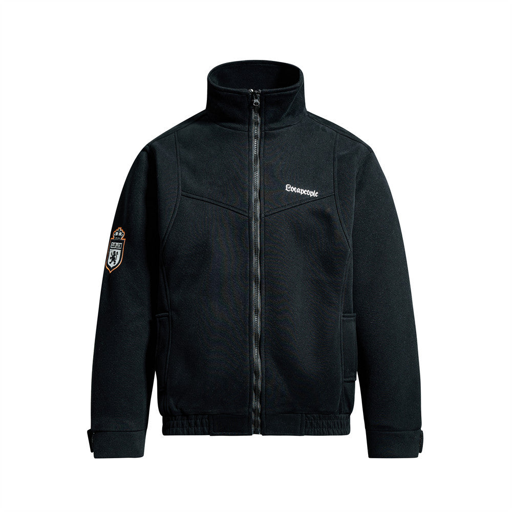 Men's Mock Neck Full-Zip Track Jacket with Crest Patch – Streetwear Fleece