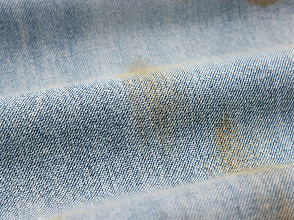 Ripped Wide-Leg Jeans – Men's Mud-Dye Distressed Straight Denim