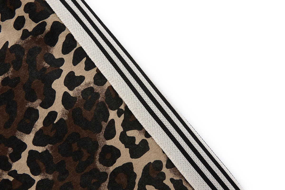 Leopard Print Track Jacket with Striped Sleeve Tape and Mock Neck Zip