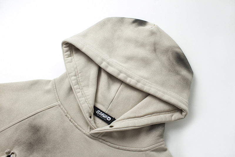 Material Graphic Oversized Hoodie – Washed Heavy Fleece with Embroidered Patch &