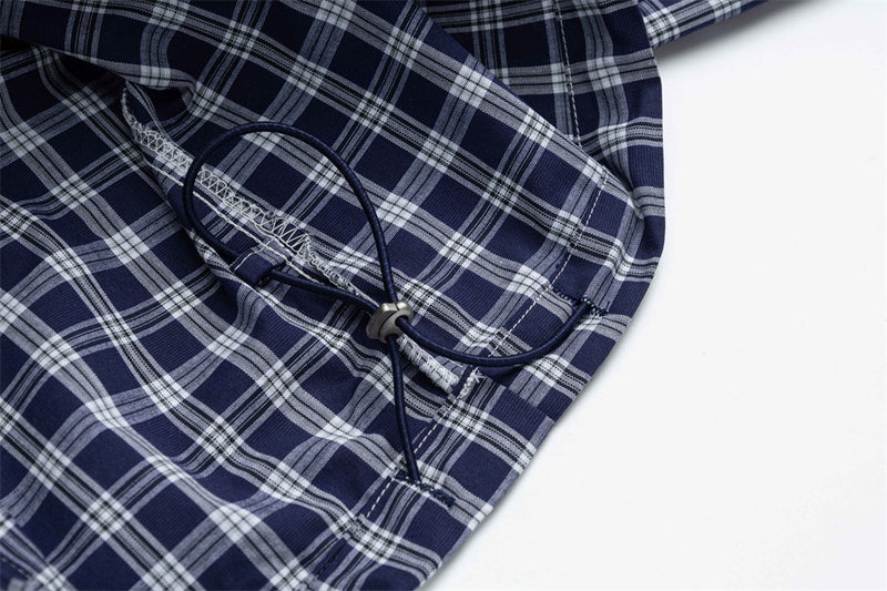 Plaid Wide-Leg Pants with Apron Overlay – Relaxed Fit Japanese Streetwear