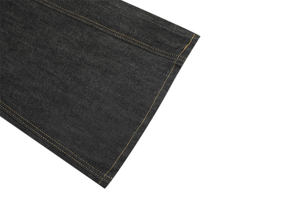 Raw Denim Flare Jeans with Diagonal Button Fly & Deconstructed Wide Leg