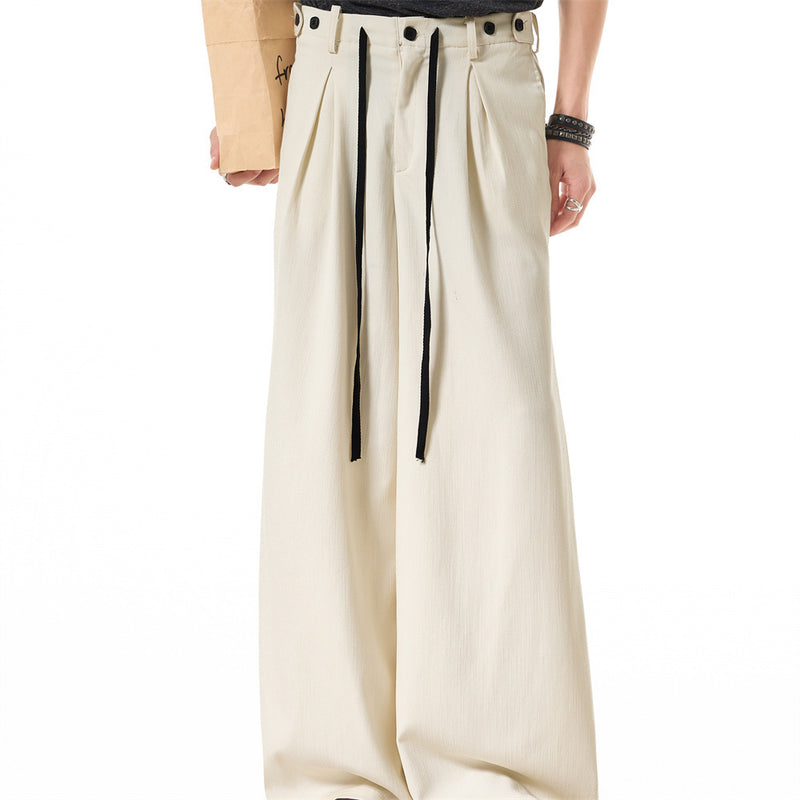 Wide-Leg Pleated Trousers – Men's Loose Fit Draped Floor-Length Pants