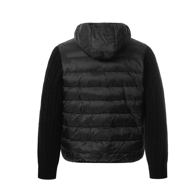 Hooded Puffer Vest Cable-Knit Sleeve Down Jacket – Retro Spliced Outerwear