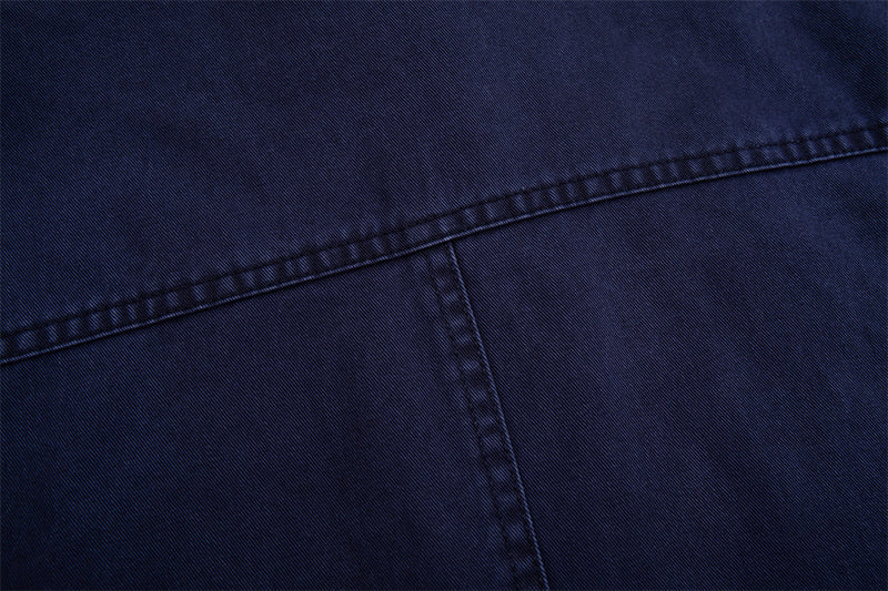 Men's Vintage Washed Stand-Collar Zip Jacket with Deconstructed Panel Seaming