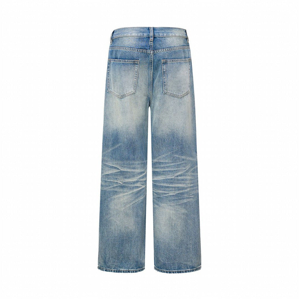 Jean vintage délavé à jambes larges pour homme avec motif cachemire en strass