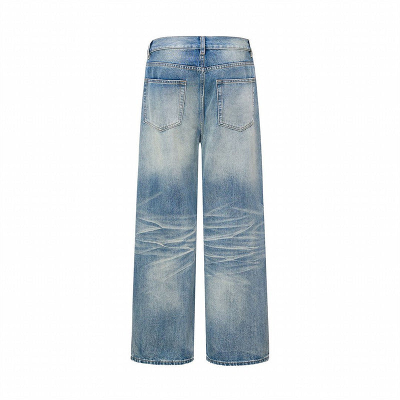 Jean vintage délavé à jambes larges pour homme avec motif cachemire en strass
