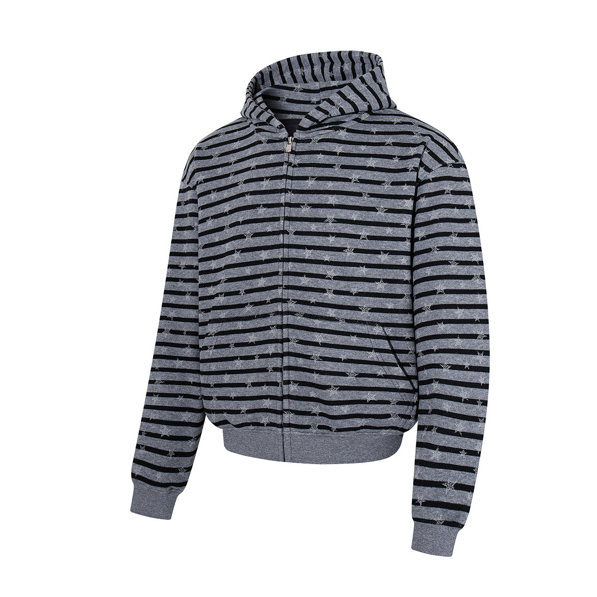 Striped Star Print Zip-Up Hoodie – Relaxed Fit Full-Zip Sweatshirt