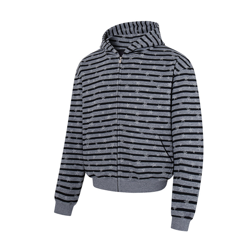 Striped Star Print Zip-Up Hoodie – Relaxed Fit Full-Zip Sweatshirt