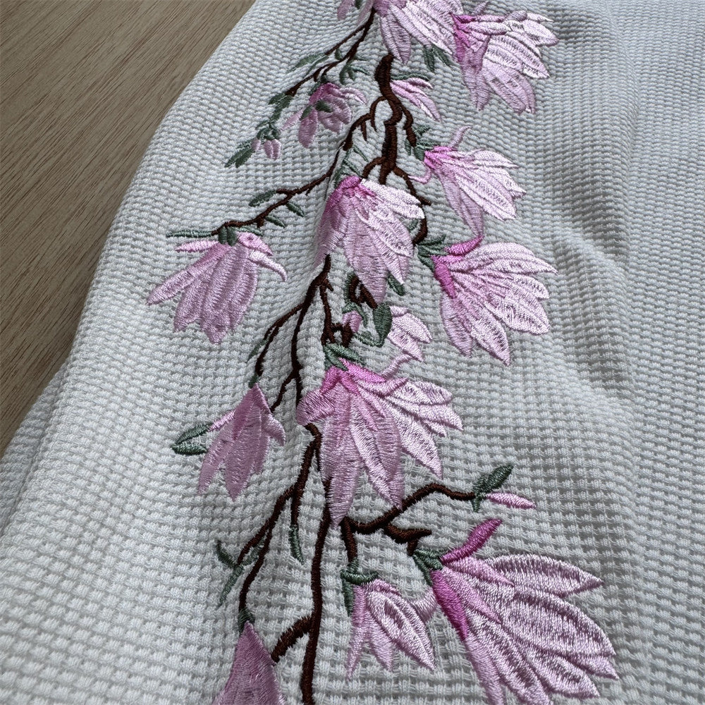 Mens Embroidered T Shirt – Floral Cherry Blossom Long Sleeve Crew Neck