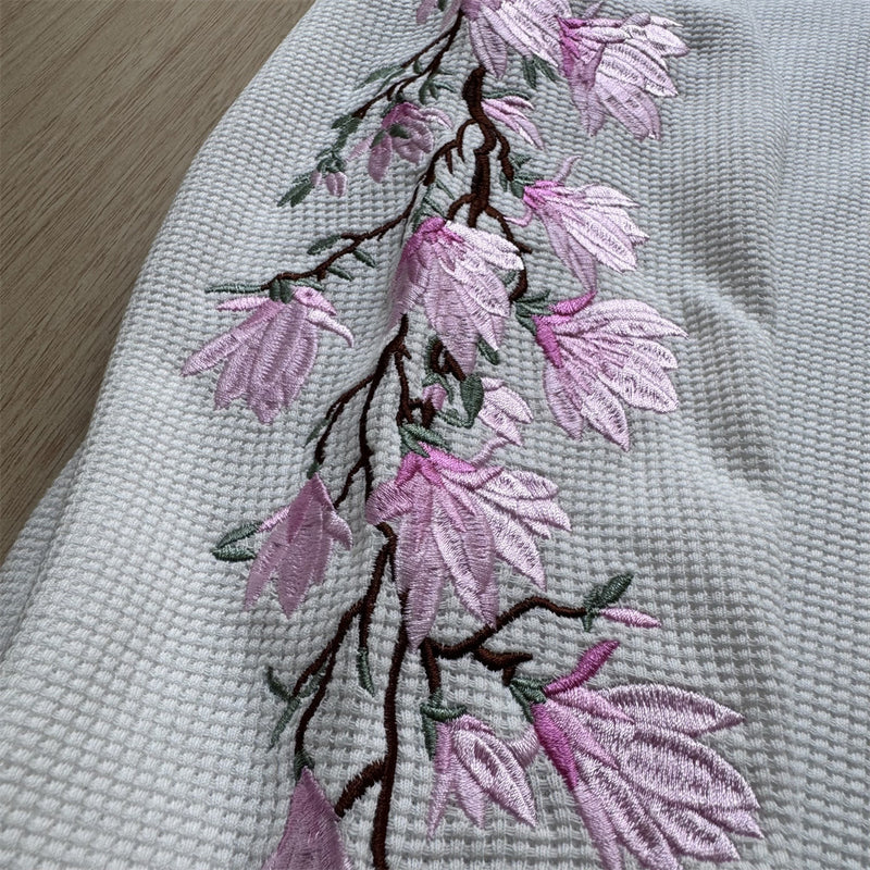 Mens Embroidered T Shirt – Floral Cherry Blossom Long Sleeve Crew Neck