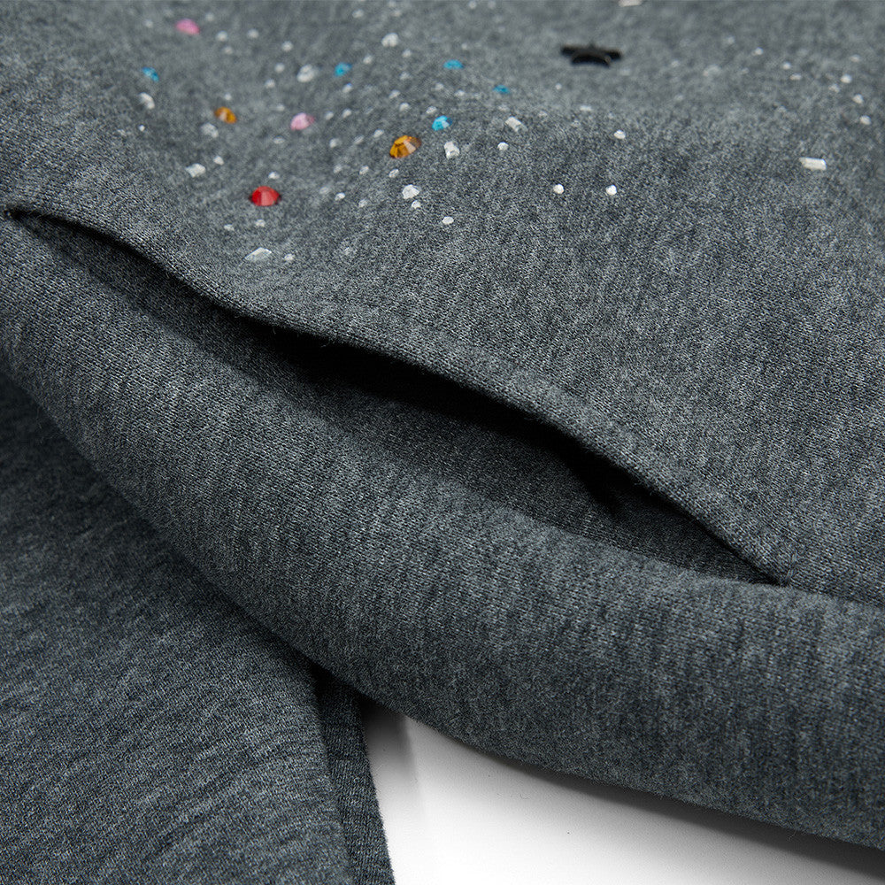 Herren-Zip-Hoodie aus Oversized-Fleece mit Strasssteinen und Galaxie-Sternen