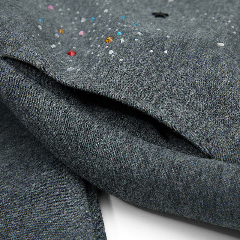 Herren-Zip-Hoodie aus Oversized-Fleece mit Strasssteinen und Galaxie-Sternen