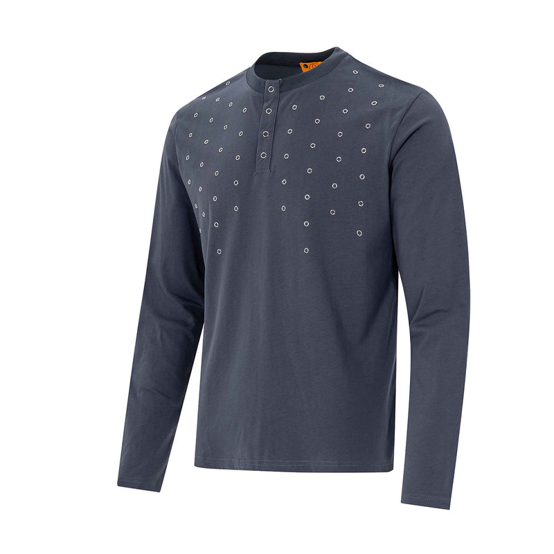 T-shirt Henley homme à manches longues avec détails à œillets – Coupe slim, style américain rétro