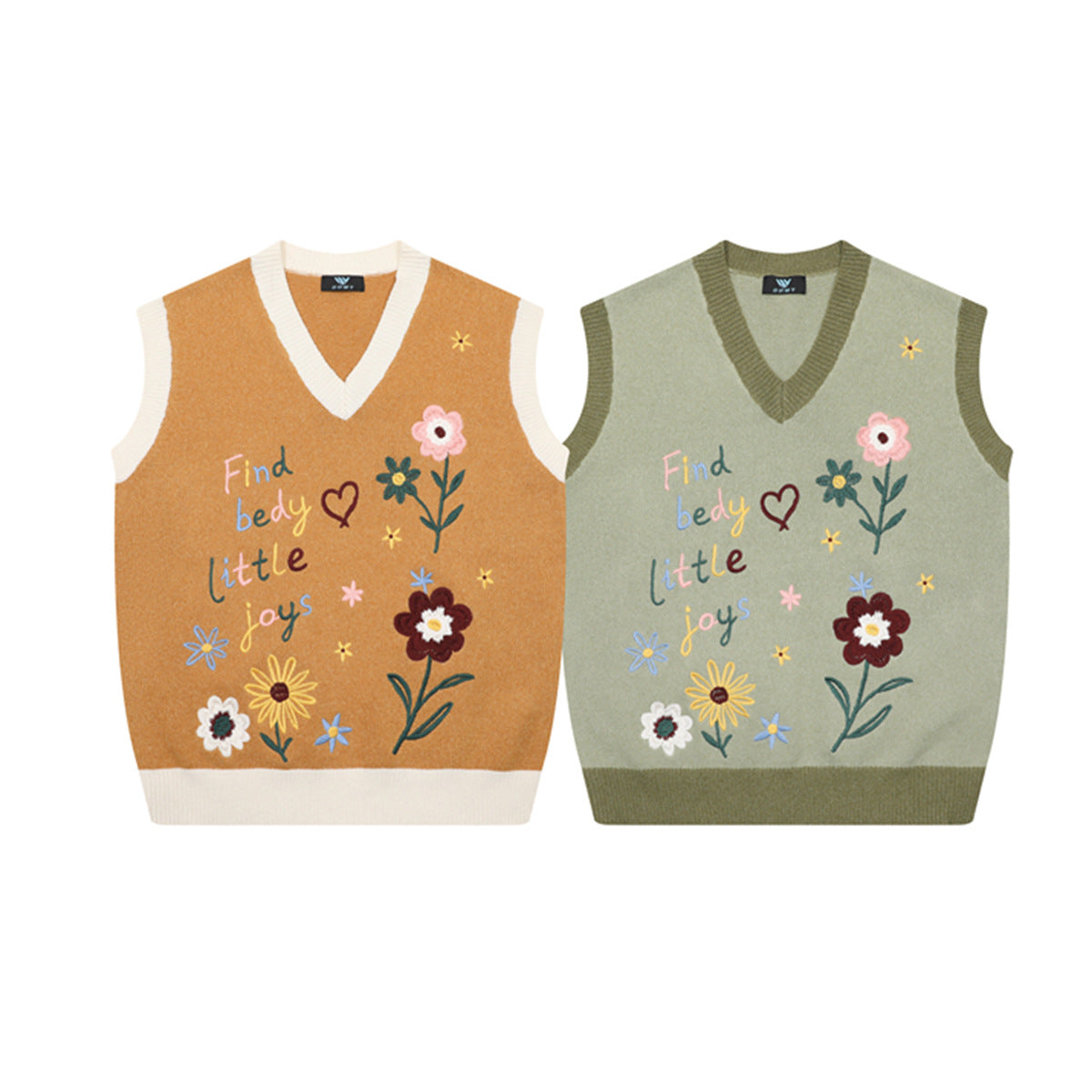 Floral Embroidery V-Neck Sweater Vest – Cottagecore Knit Sleeveless Top