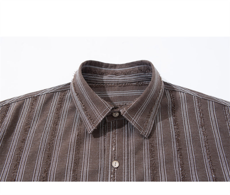 Men's Vintage Striped Oversized Long-Sleeve Shirt with Dual Chest Pockets