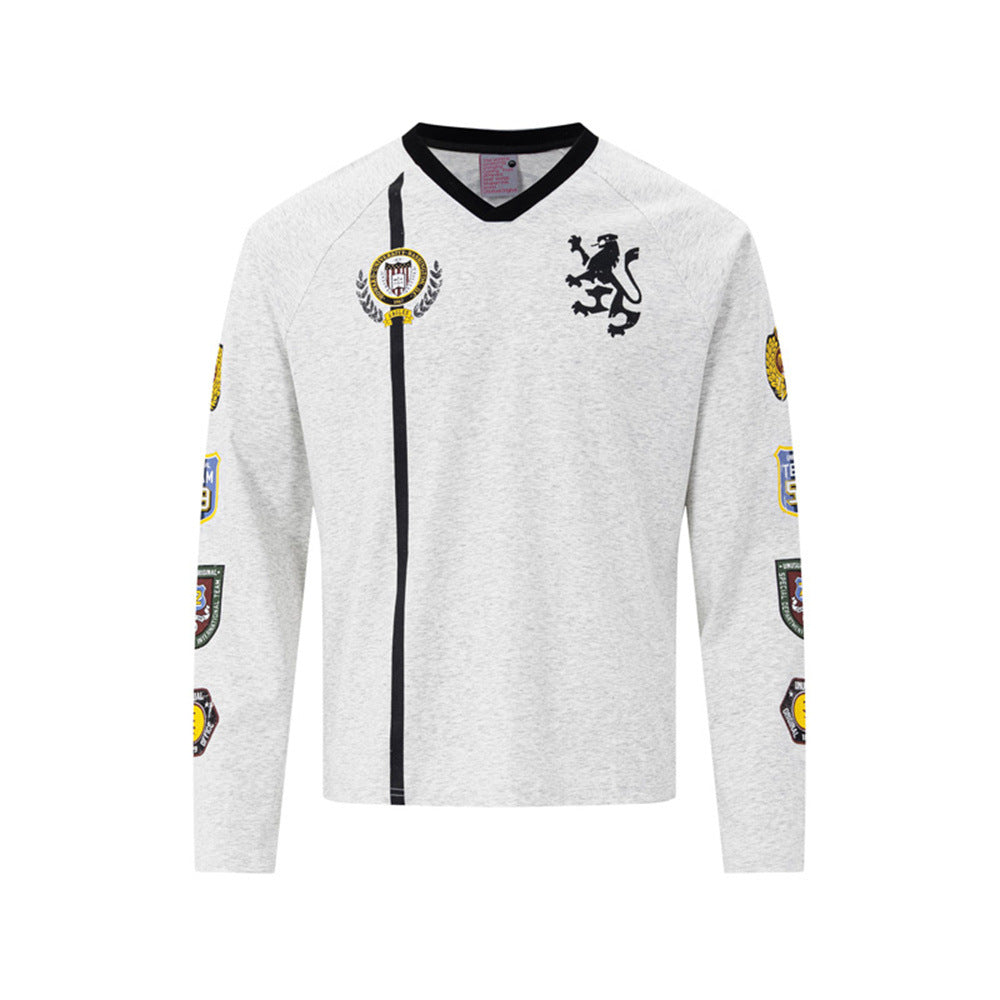 Maillot de soccer homme à manches longues et col en V avec écussons