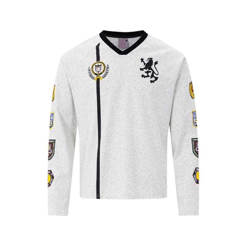 Maillot de soccer homme à manches longues et col en V avec écussons
