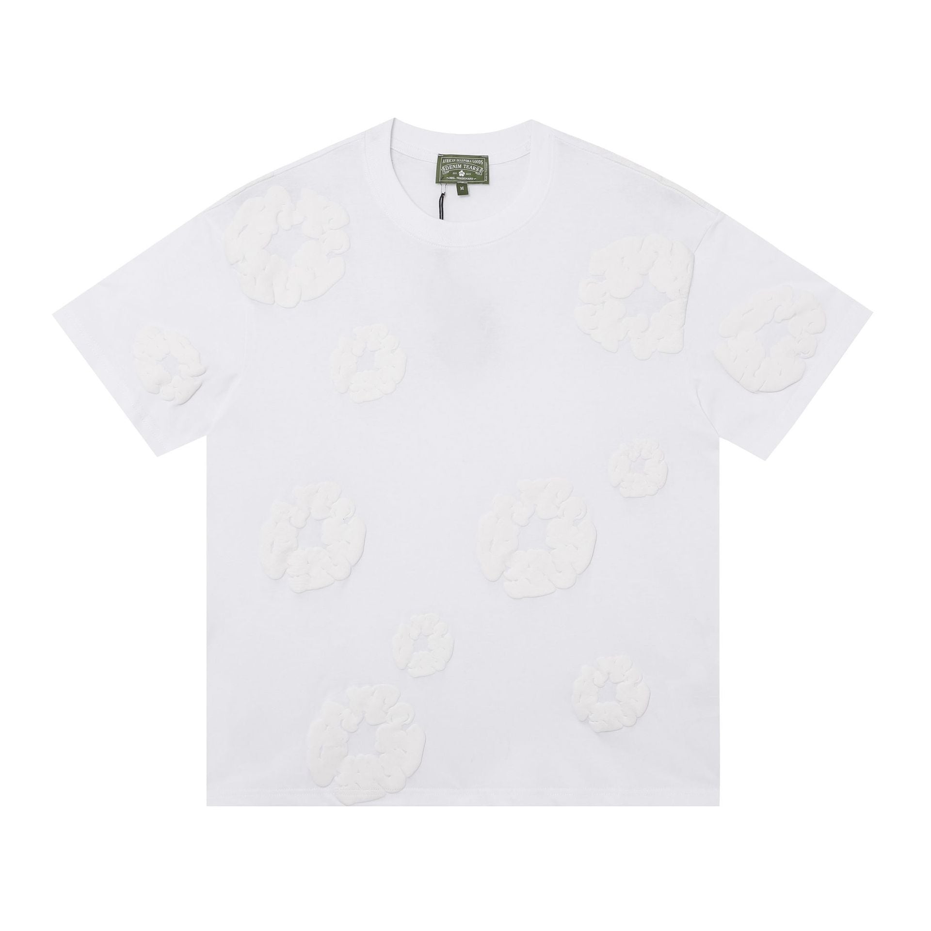 Denim Tears white cotton T-shirt with tonal allover floral appliqué patches on front and sleeves