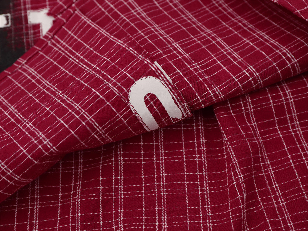 Flannel Long Sleeve Shirt Men – Oversized Plaid Abstract Face & Letter Print