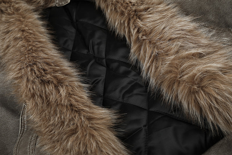 Vintage Washed Bomber Jacket with Faux Fur Collar — Oversized Padded Flight