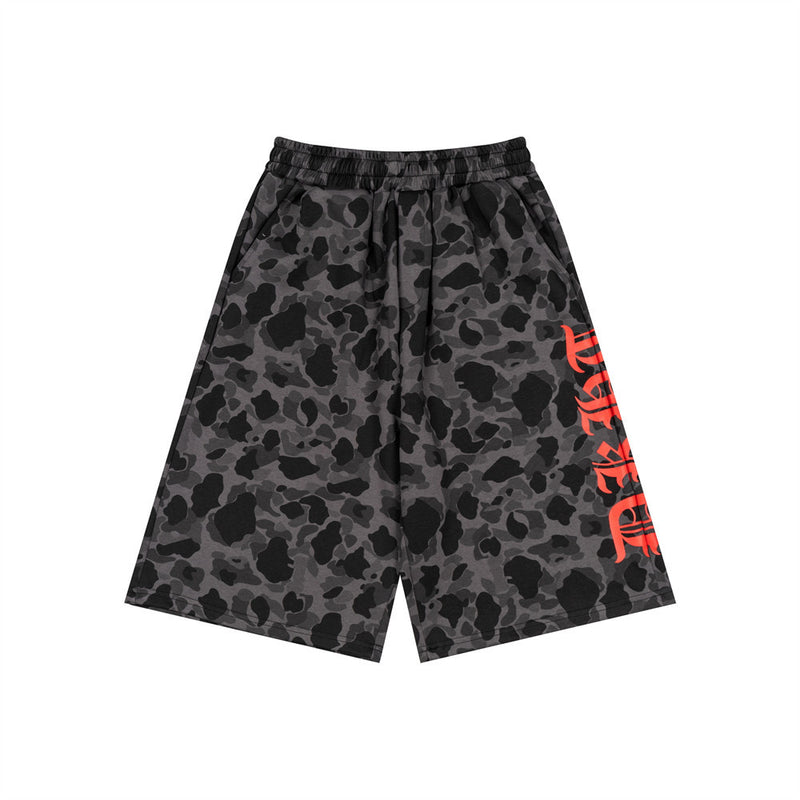 Men's Camo Print Wide-Leg Shorts | Gothic Letter Streetwear Casual Five-Point Sh
