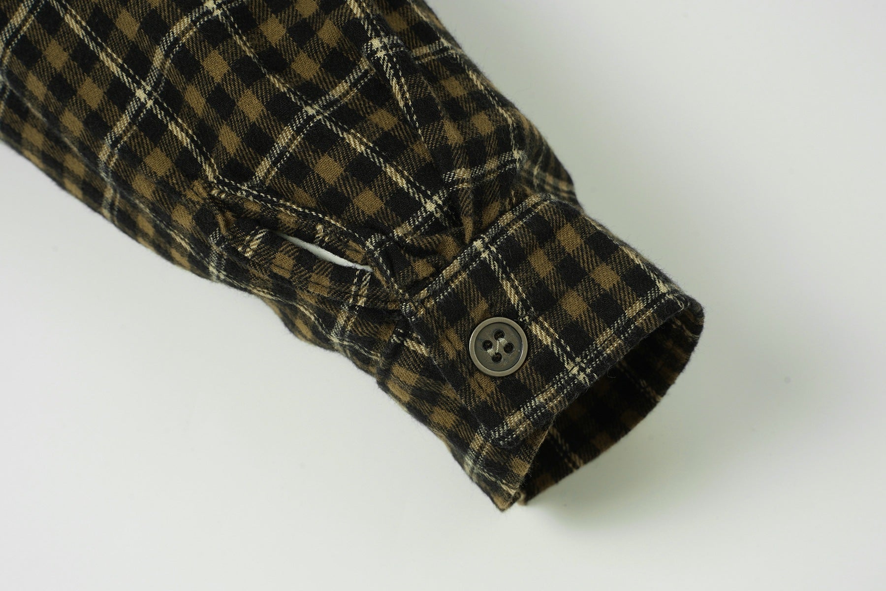 Acid Wash Henley Long Sleeve Shirt with Plaid Contrast Sleeves – Faux Two-Piece
