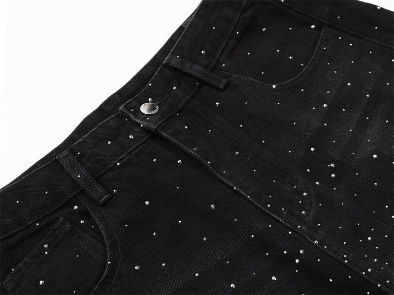 Rhinestone Wide-Leg Jeans – Men's Distressed Denim with Large Cargo Pockets &