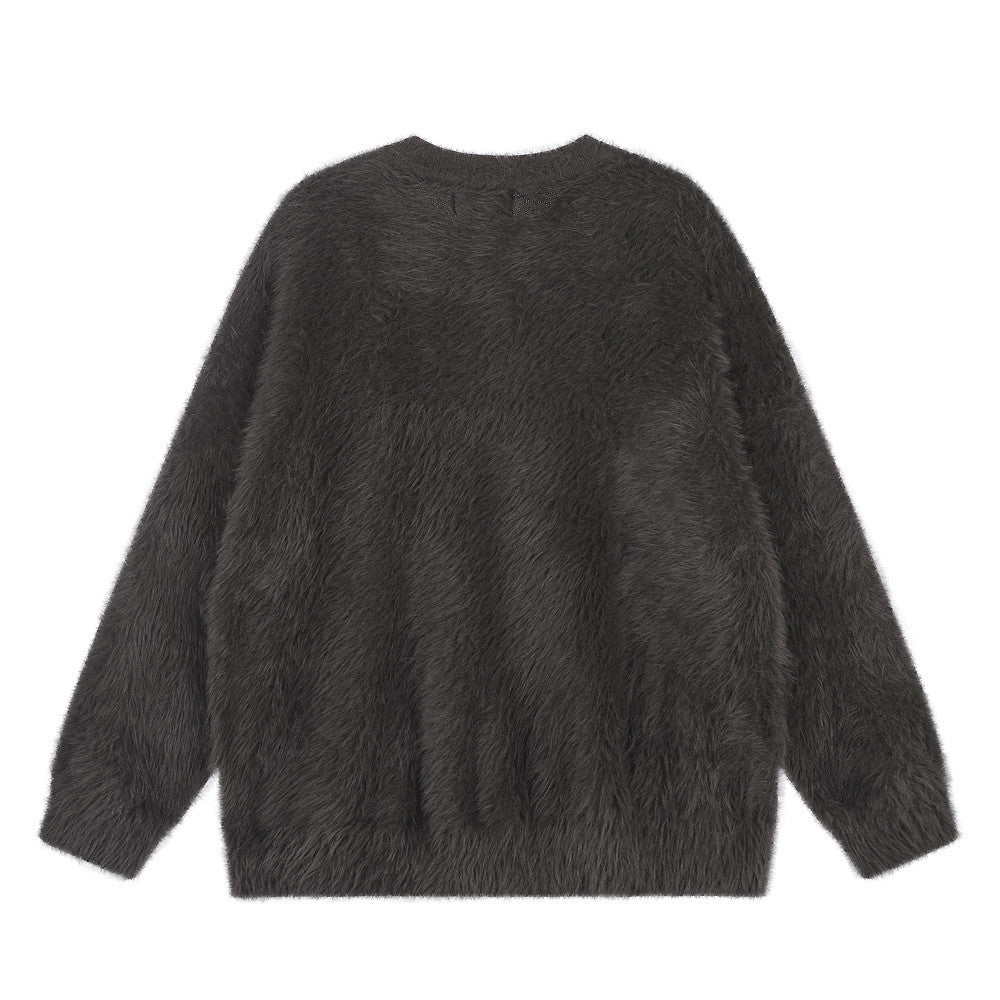 Flauschiger Jacquard-Pullover mit Rundhalsausschnitt und Schleifenbändern