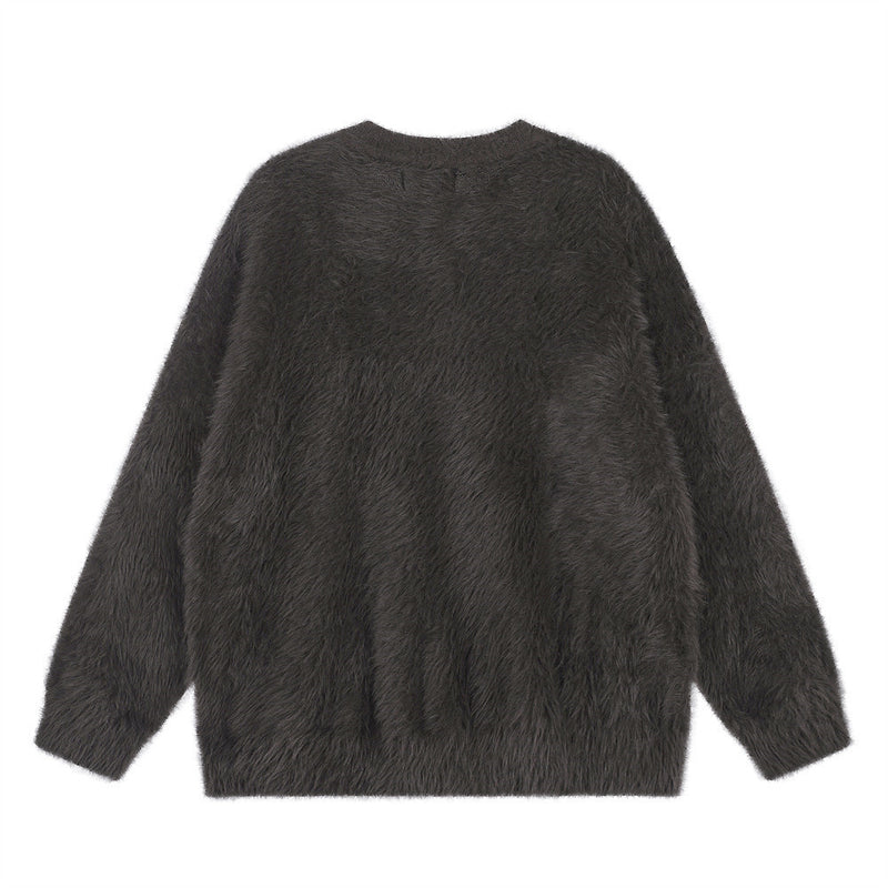 Flauschiger Jacquard-Pullover mit Rundhalsausschnitt und Schleifenbändern