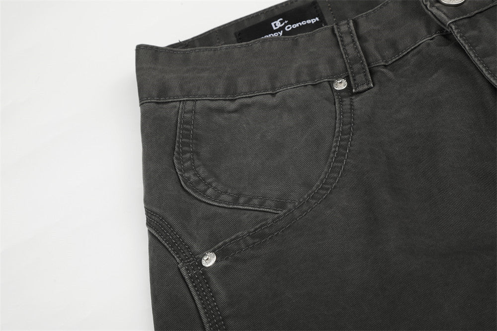 Pantalon cargo gris délavé à rivets pour homme – Coupe ample et décontractée