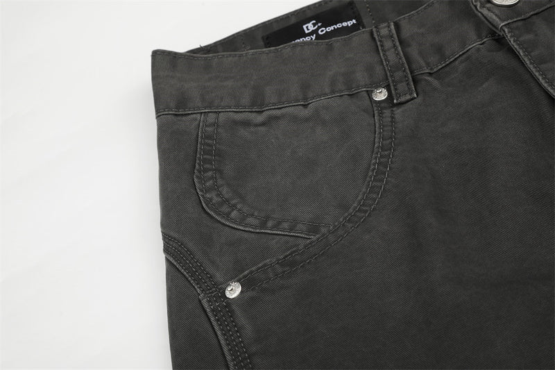 Pantalon cargo gris délavé à rivets pour homme – Coupe ample et décontractée