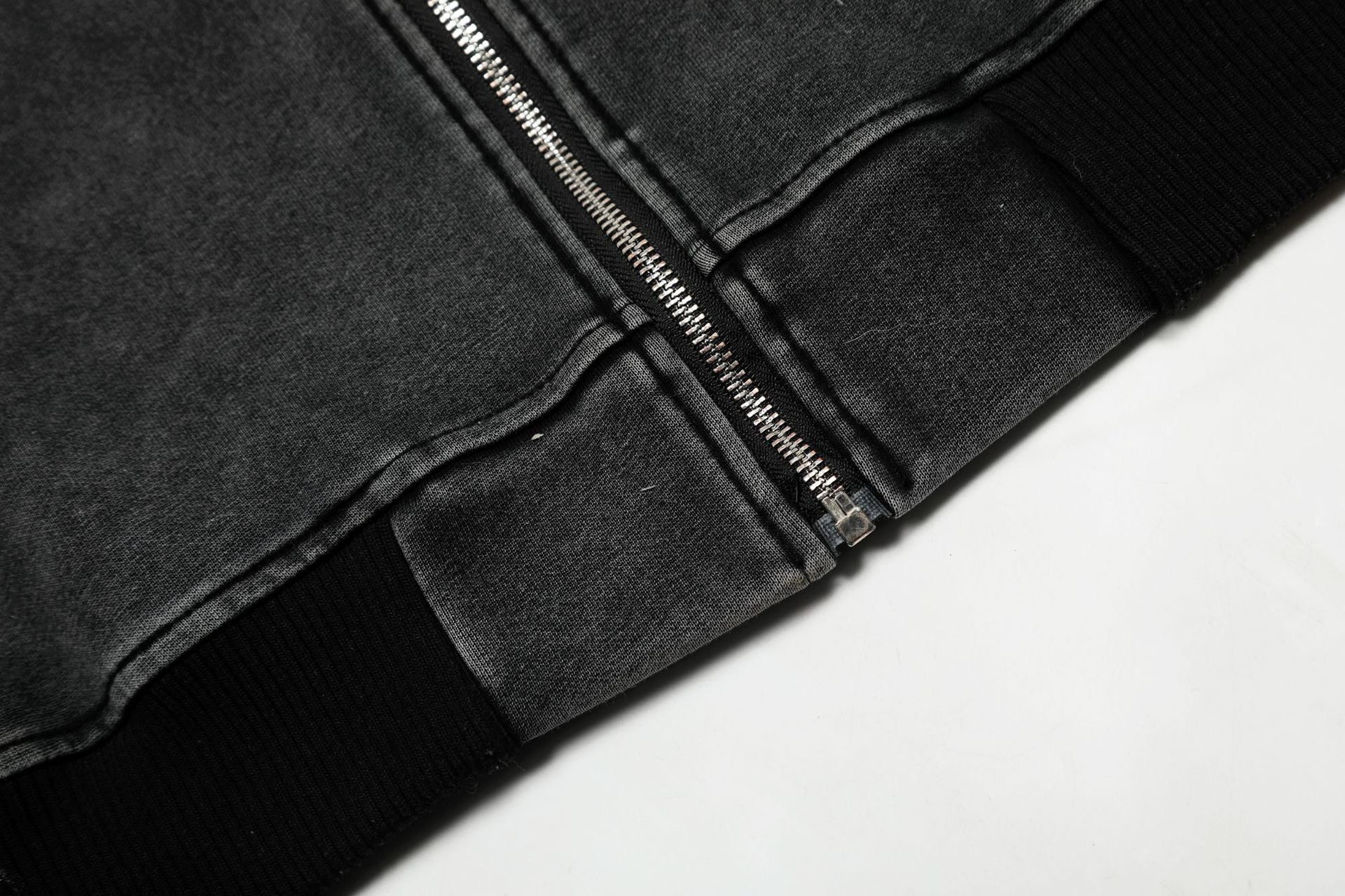 Distressed Zip Up Hoodie – Deconstructed Bomber-Style Washed Fleece Jacket
