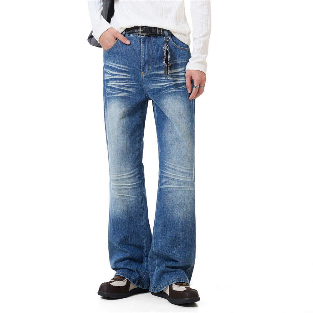 Men's Washed Distressed Flare Jeans – Wide Leg Relaxed Fit Denim
