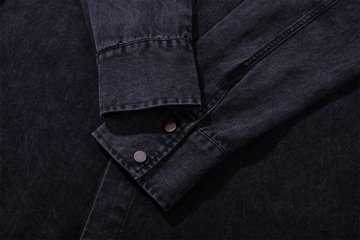 Patchwork Tie Denim Shirt – Vintage Streetwear Button-Up with Detachable Fabric