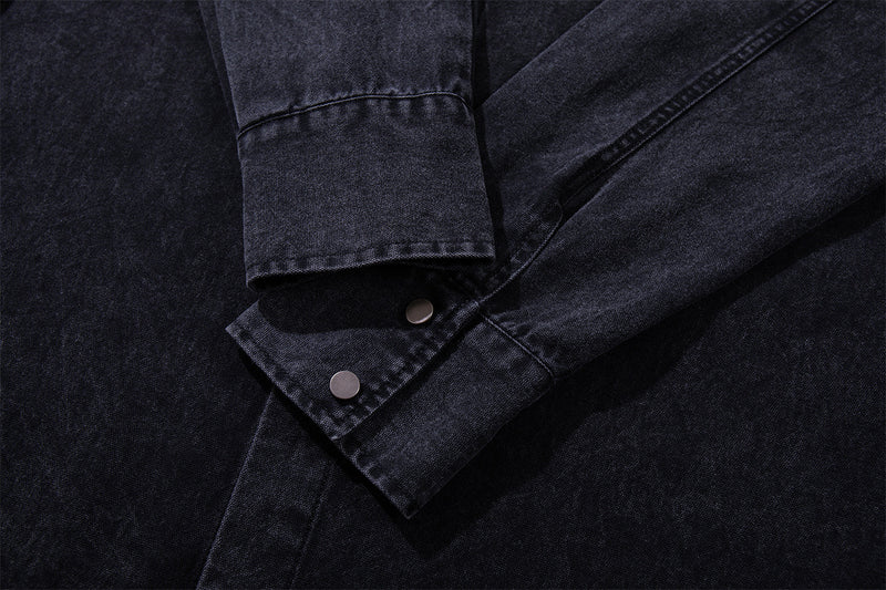 Patchwork Tie Denim Shirt – Vintage Streetwear Button-Up with Detachable Fabric