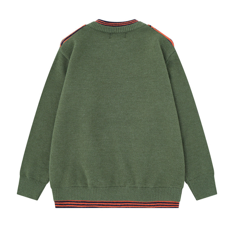 Mens Crew Neck Sweater with Faux Sailor Shawl Striped Knit Pullover