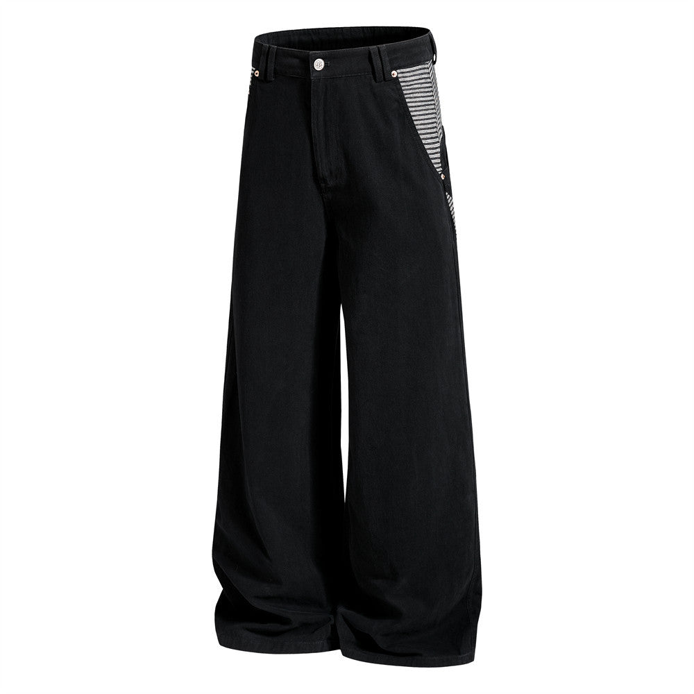 Wide-Leg Cargo Pants with Contrast Stripe Pockets – Men's Relaxed Straight