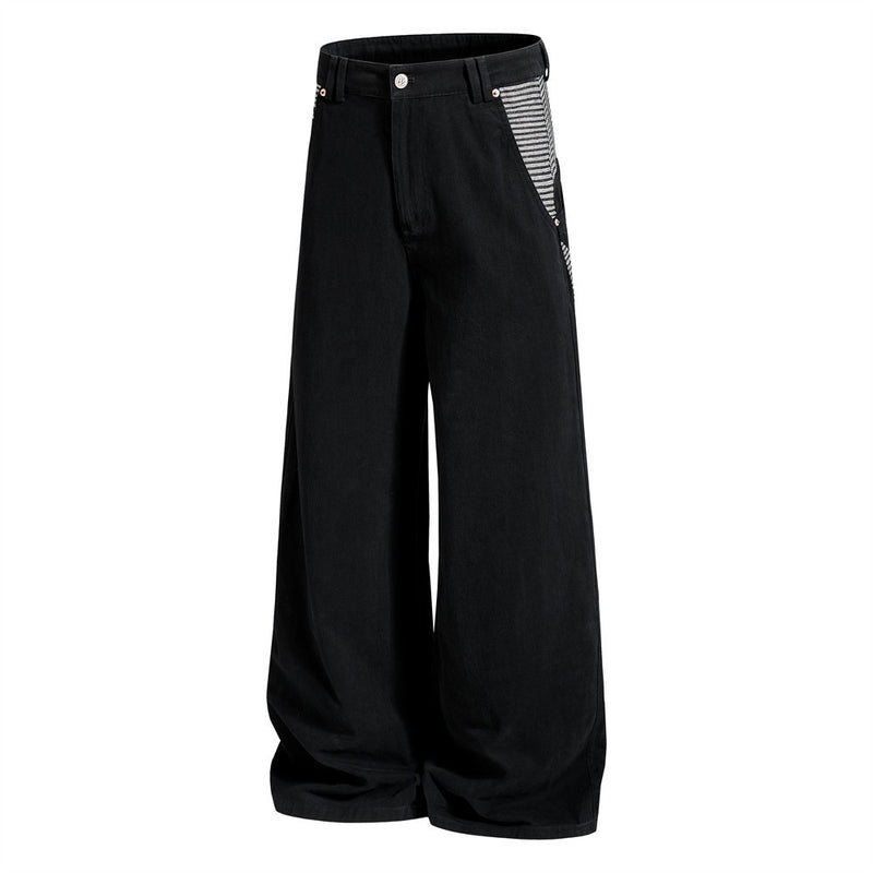 Wide-Leg Cargo Pants with Contrast Stripe Pockets – Men's Relaxed Straight