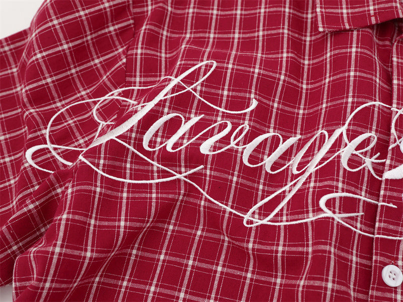 Plaid Long Sleeve Shirt – Savage Base Script Embroidery, Relaxed Fit