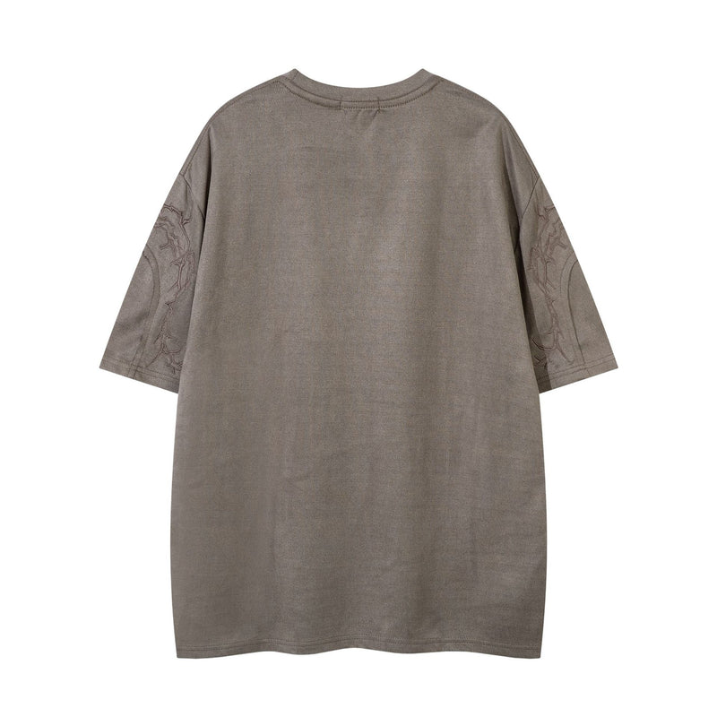 Oversized Gothic-T-Shirt mit Dornenstickerei – Kurzarmshirt im American-Streetwear-Stil