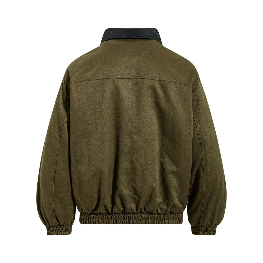 Reversible Oversized Bomber Jacket – Contrast Collar, Dual-Wear Workwear Style