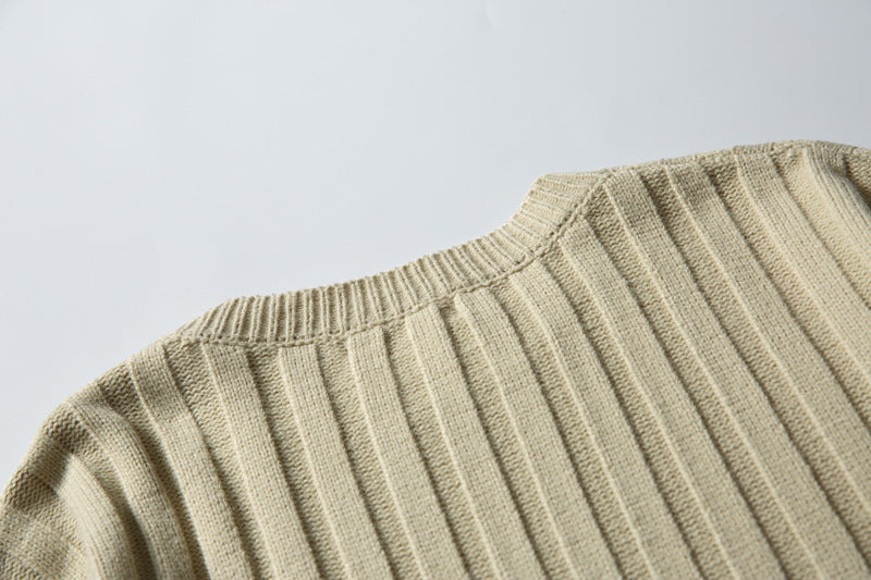 Ribbed Knit Crewneck Sweater — Oversized Fit, Solid Color