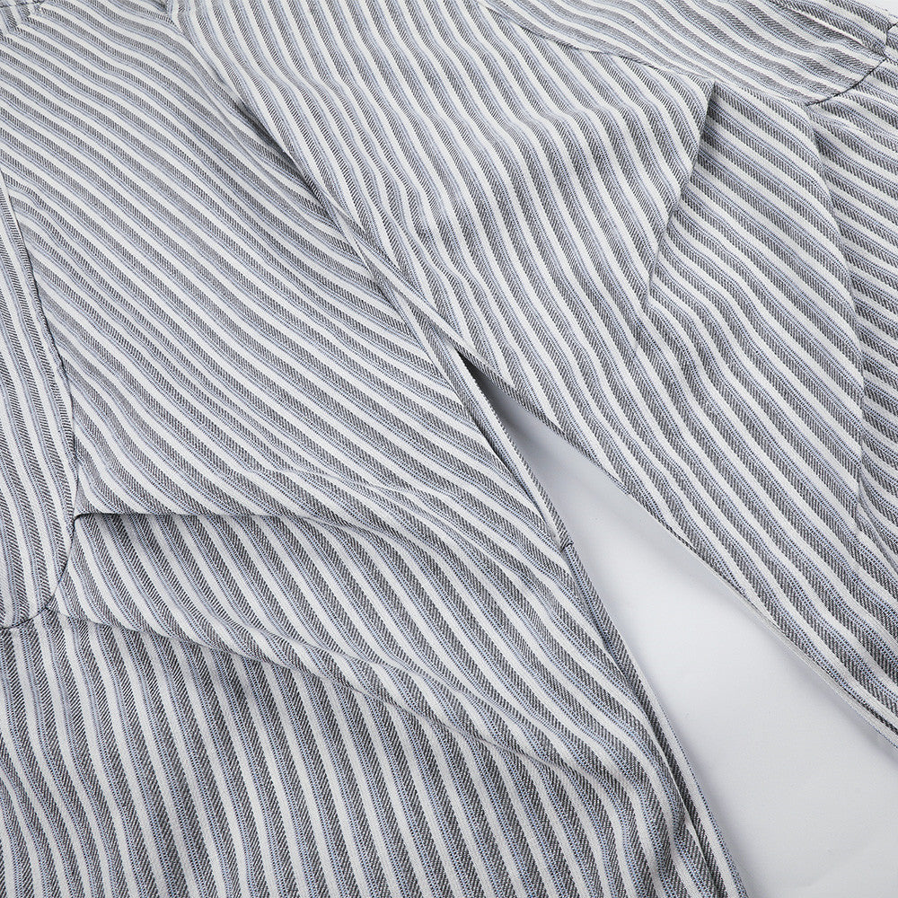 Pantalon à rayures et jambes larges – Taille haute déconstruite, bas incurvé