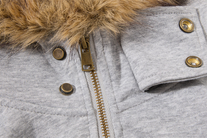 Fur-Trim Zip-Up Hoodie Jacket – Oversized Streetwear with Script Graphic